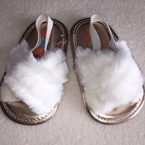 White Kidgets Faux Fur Sandals